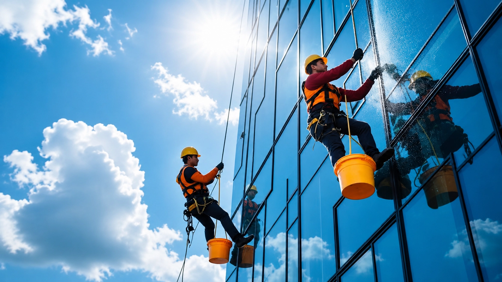 Facade rope access work with Jayco height safety kit